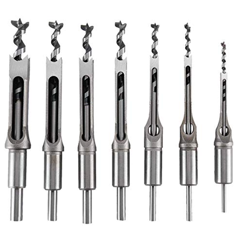 7 pcs Square Hole Mortise Chisel Drill Bit Tools 3/4" 5/8" 9/16" 1/2" 3/8" 5/16" 1/4", HSS Woodworking Hole Saw Mortising Chisel Drill Bit Set YaeKoo