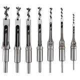 7 pcs Square Hole Mortise Chisel Drill Bit Tools 3/4" 5/8" 9/16" 1/2" 3/8" 5/16" 1/4", HSS Woodworking Hole Saw Mortising Chisel Drill Bit Set YaeKoo