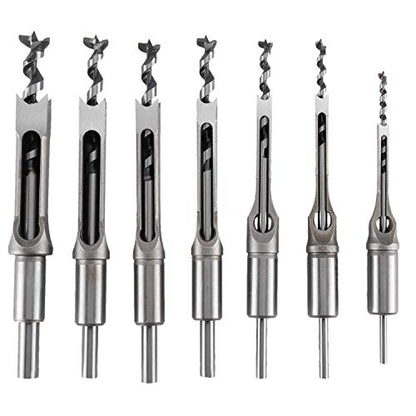 7 pcs Square Hole Mortise Chisel Drill Bit Tools 3/4" 5/8" 9/16" 1/2" 3/8" 5/16" 1/4", HSS Woodworking Hole Saw Mortising Chisel Drill Bit Set - WoodArtSupply