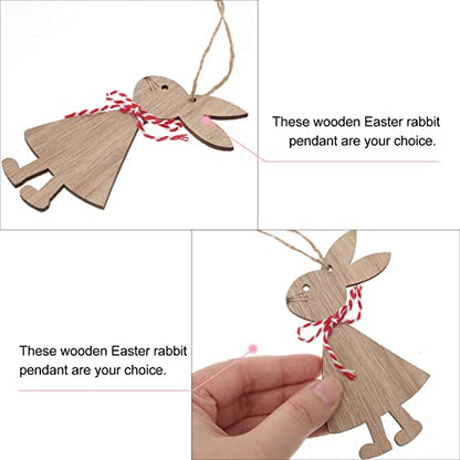 SEWACC 6pcs Easter Bunny Wooden Cutout Unfinished Wood Bunny Slices Wooden Rabbit Hanging Ornament Unpainted Easter Wood Slice Easter Party Crafts - WoodArtSupply