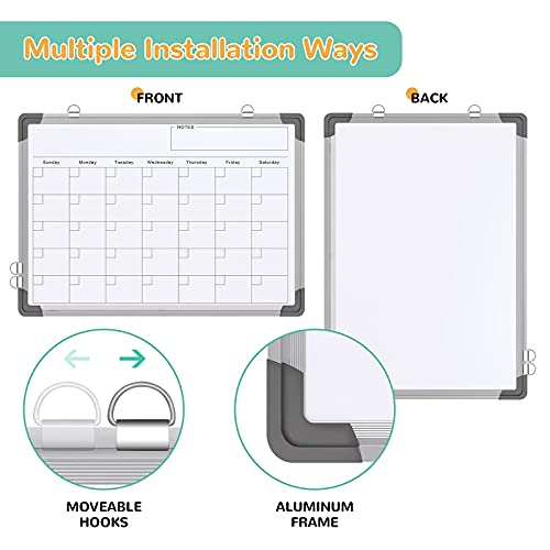 Small Monthly Calendar Dry Erase Whiteboard for Wall, 16" x 12" Magnetic Dry Erase Board, Hanging Double-Sided White Board, Portable Board for ABERLLS