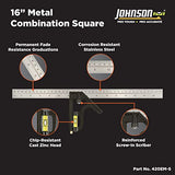 Johnson Level & Tool 420EM-S Heavy Duty Professional Inch/Metric Metal Combination Square, 16", Silver, 1 Square Johnson