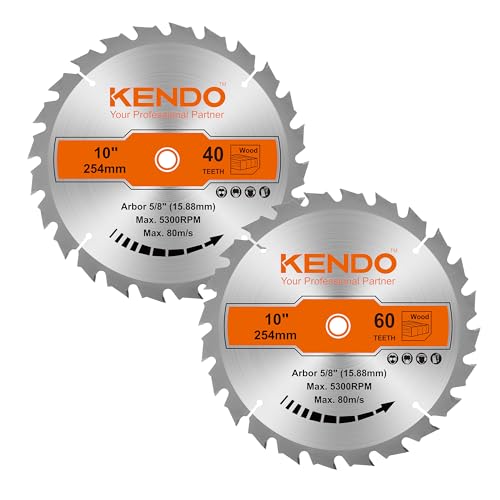 KENDO 2-Pack 10 Inch 40T&60T Carbide-Tipped Circular Saw Blade with 5/8 Inch Arbor, Professional ATB Finishing Woodworking Miter/Table Saw Blades for Kendo