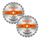 KENDO 2-Pack 10 Inch 40T&60T Carbide-Tipped Circular Saw Blade with 5/8 Inch Arbor, Professional ATB Finishing Woodworking Miter/Table Saw Blades for Kendo
