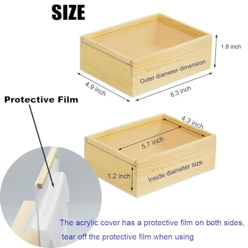 YCOSAN 6 Pack Unfinished Wood Boxes - 6.3 x 4.9 x 1.8 Inch Wood Boxes, Wooden Boxes for Crafts, Small Craft Wooden Box with Sliding Transparency Lid YCOSAN