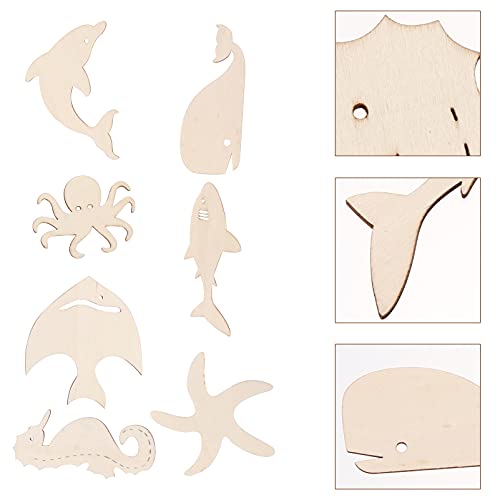 ARTIBETTER 28Pcs Unfinished Wood Cutouts Ocean Animals Wooden Paint Crafts for Kids Home Decor Ornament DIY Craft Art Project Octopus Shark Whale ARTIBETTER