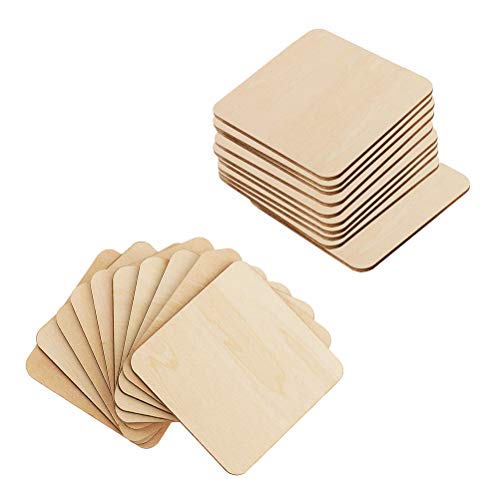 LIOOBO 50pcs Wooden Slice Blank Cutout Square House Ornaments Square Blank Wooden Flat Ornaments Wooden Squares Cutout Tiles Natural Wood Decor - WoodArtSupply