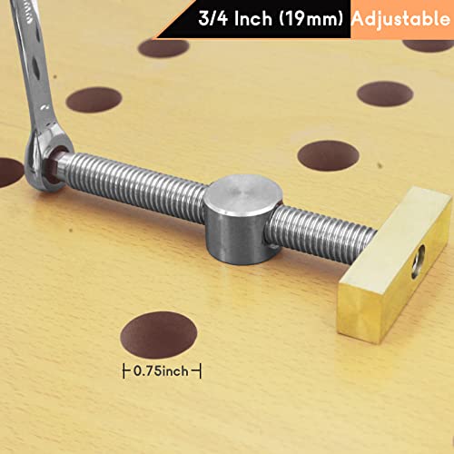 2 Pack Bench Dog Clamp Set for Woodworking, Stainless Steel and Brass Construction, Adjustable 3/4 Inch (19mm) Hole Stop for Workbench - WoodArtSupply