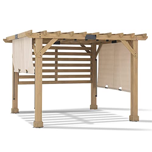 Sunjoy Cedar Pergola 10 x 11 ft. Wooden Hot Tub Pergola with Adjustable Canopy and Privacy Screen by SummerCove - WoodArtSupply