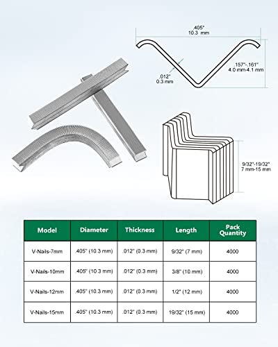 meite V1012 Hard Wood Type 10.3mm Diameter V Nails 12mm 1/2" Length for Picture Frame Joiner V1015B V-Nailer Joining Gun 4000 PCS/BOX meite