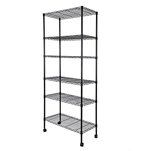 HealSmart Heavy Duty 6-Shelf Shelving with Wheels, with Hanging Hooks, Wire Shelving, Adjustable Storage Units, 29.92'' D x 13.98'' W x 71.65' H, 6 HealSmart