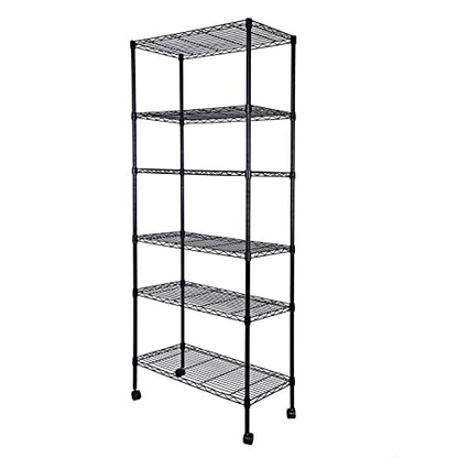 HealSmart Heavy Duty 6-Shelf Shelving with Wheels, with Hanging Hooks, Wire Shelving, Adjustable Storage Units, 29.92'' D x 13.98'' W x 71.65' H, 6 - WoodArtSupply