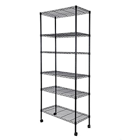 HealSmart Heavy Duty 6-Shelf Shelving with Wheels, with Hanging Hooks, Wire Shelving, Adjustable Storage Units, 29.92'' D x 13.98'' W x 71.65' H, 6 HealSmart