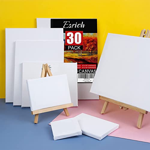 30 Pack Canvases for Painting with 4x4, 5x7, 8x10, 9x12, 11x14, 12x16, Painting Canvas for Oil & Acrylic Paint - WoodArtSupply