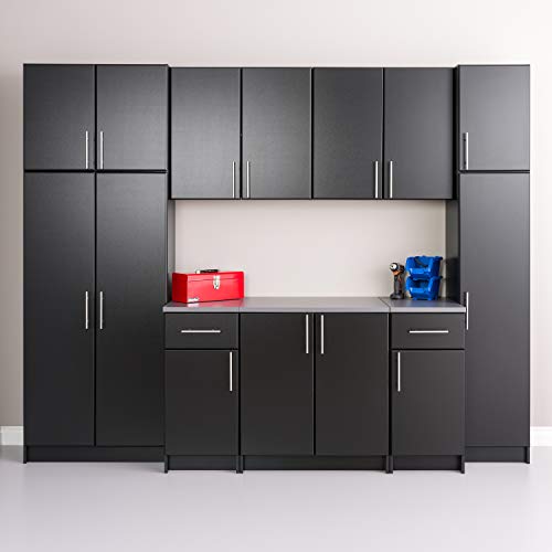 Prepac Elite Functional 9-Piece Garage Cabinets and Storage System Set A, Simplistic Garage Closet Shop Cabinets 24" D x 112" W x 89" H, Black, Prepac