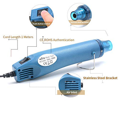 mofa emboss Heat Gun, Hot Air Gun Tools Shrink Gun with Stand For DIY Embossing And Drying Paint Multi-Purpose Electric Heating Nozzle 300W 110V (Blue,Blue)