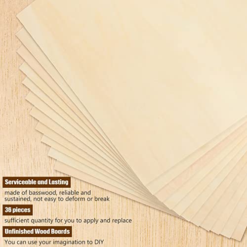 36 Pack Basswood Sheets Plywood Board 1/8 Inch Unfinished Wood Boards for Crafts for DIY Laser Projects Architectural Model Making Mini House Riakrum