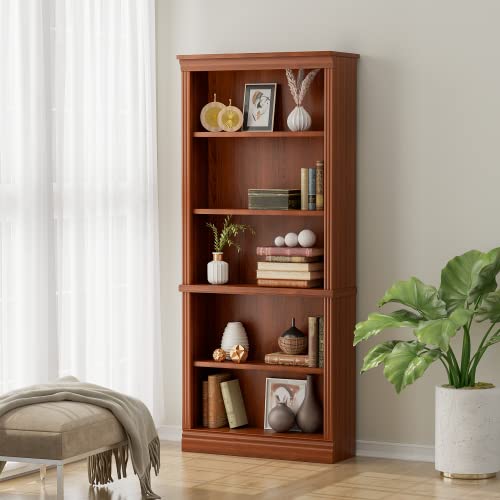 VICTONE Cherry 5-Shelf Wooden Bookcase for Stylish Home Storage - WoodArtSupply