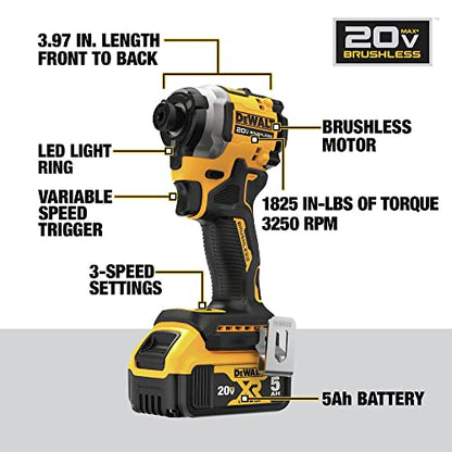 DEWALT DCF850P1 ATOMIC 20V MAX* 1/4 in. Brushless Cordless 3-Speed Impact Driver Kit - WoodArtSupply