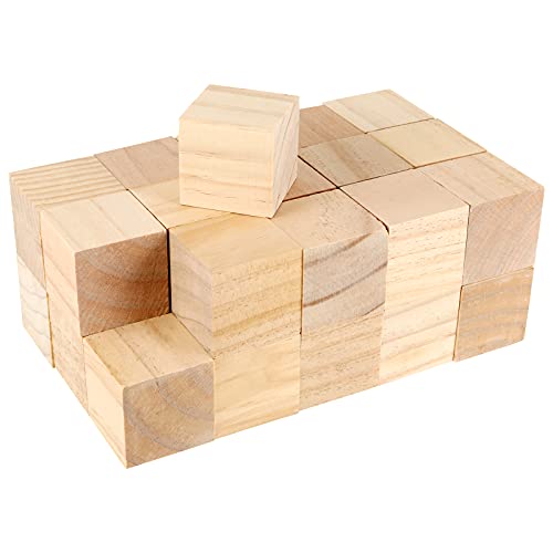 FUNSUEI 50 Pcs 2 inch Wooden Cubes, Unfinished Wood Blocks, Wood Blocks for Crafts, Carving, DIY Projects