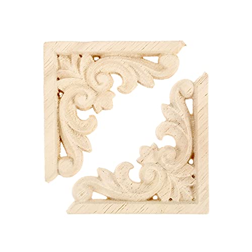 MUXSAM Furniture Applique, 8x8cm/3.15"x3.15", Wood Carved Corner Onlay Unpainted Frame Decal for Wall Cabinet Door Bed Dresser Mirror MUXSAM