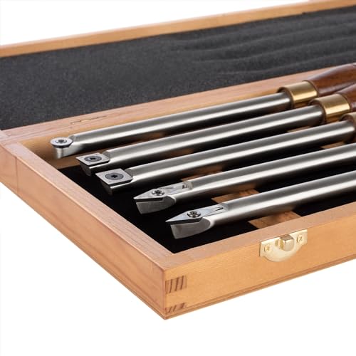 IMOTECHOM 5-Pieces Carbide Tipped Woodturning Tools Lathe Chisel Set with Stainless Steel Blade, Wooden Box IMOTECHOM