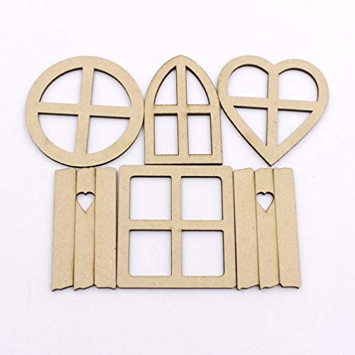 Milisten 5 Packs Window Decorative Wood Chips Miniature Decoration Window Wood Cutout Fairy DIY Arts Project Slices Unfinished Wood Cutout Tiny Home