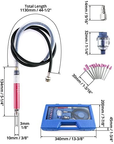 QWORK Air Micro Grinder, 1/8" Mini Pencil Polishing Cutting Tool Pneumatic Pencil Die Grinder, 65000 RPM Free Speed QWORK