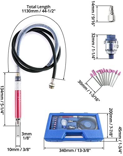 QWORK Air Micro Grinder, 1/8" Mini Pencil Polishing Cutting Tool Pneumatic Pencil Die Grinder, 65000 RPM Free Speed - WoodArtSupply