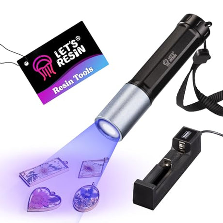LET'S RESIN UV Light for Resin Curing, Portable Mini 365nm UV Flashlight Black Light, Quick Cure LED Waterproof UV Lamp Rechargeable for Resin Molds, LET'S RESIN