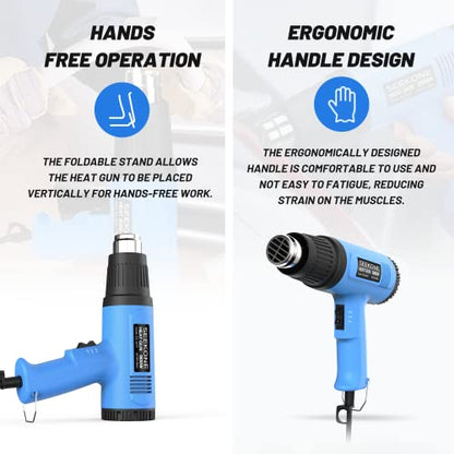 SEEKONE Heat Gun, 1800W Heavy Duty Hot Air Gun Kit with 572℉&1112℉ Dual-Temperature Settings and 4 Nozzles for Shrinking PVC,Stripping Paint, Crafts - WoodArtSupply