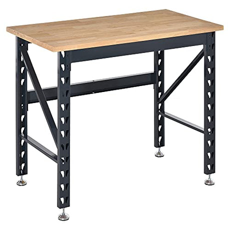 HOMCOM 45" Work Bench with Adjustable Footpads and Large Solid Wood Tabletop Tool Table for Garage, Weight Capacity 1100 lbs HOMCOM