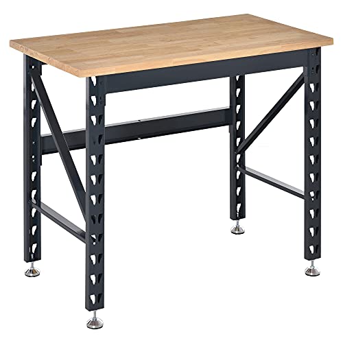 HOMCOM 45" Work Bench with Adjustable Footpads and Large Solid Wood Tabletop Tool Table for Garage, Weight Capacity 1100 lbs - WoodArtSupply