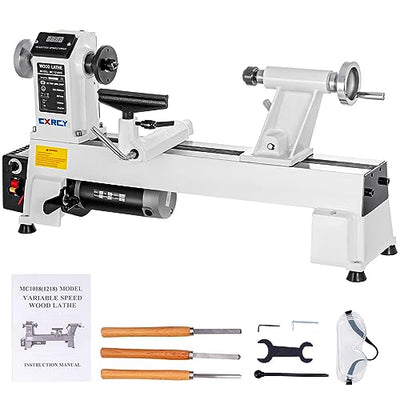 CXRCY 12" x 18" Wood Lathe, Benchtop Wood Lathe Machine 3/4 HP Infinitely Variable Speed 650-3800 RPM with Goggle & 3 Chisels for Woodworking,