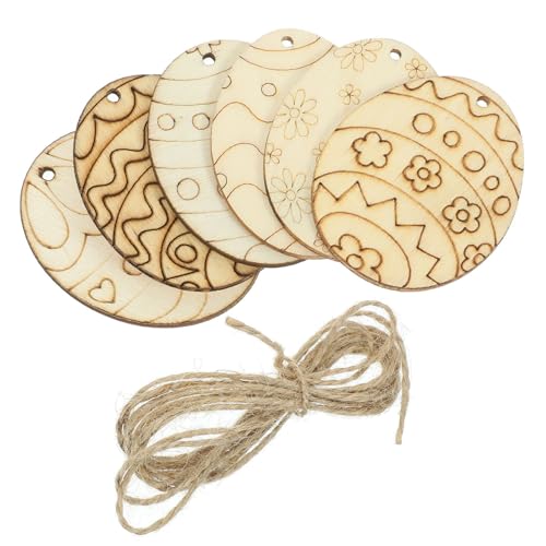 KALLORY Easter Egg Wooden Cutouts with Rope 60pcs Easter Egg Unfinished Wood Ornaments Egg Shaped Blank Wooden Slices for Easter Spring Hanging KALLORY