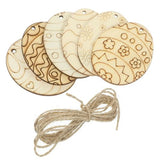 KALLORY Easter Egg Wooden Cutouts with Rope 60pcs Easter Egg Unfinished Wood Ornaments Egg Shaped Blank Wooden Slices for Easter Spring Hanging KALLORY