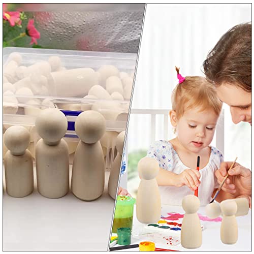 Toyvian 50pcs White Embryo Wood Doll Peg Doll Kit Unfinished Peg Dolls Wood Peg Dolls Natural Wooden Mushroom Kids Glass Mushroom Painting Puppets Toyvian