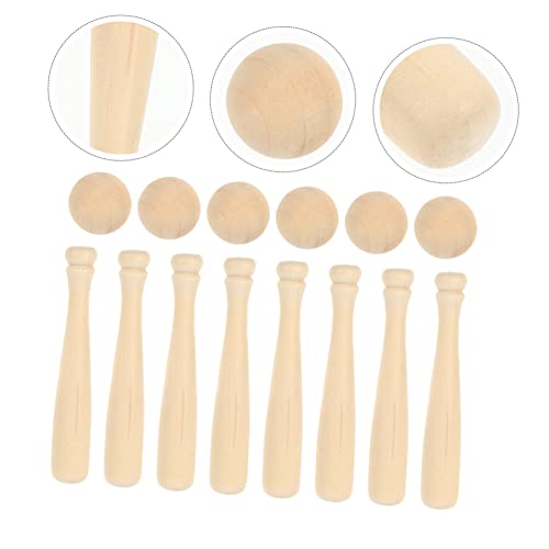 Abaodam 60 Pcs Mini Baseball Unfinished Wooden Toy Unfinished Wooden Baseball Bats Unfinished Wood Baseball Abaodam