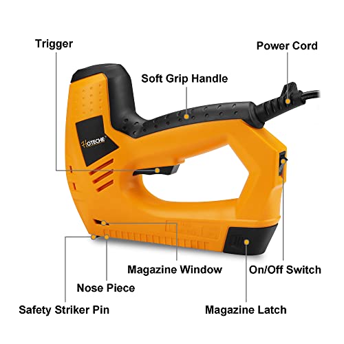 Hoteche Electric Brad Nailer/Stapler - 2-in-1 Power Staple Gun & Nail Gun for Woodworking & Upholstery - Includes 100Pcs 19/32-Inch Brad Nails & Hoteche