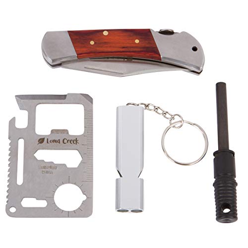 Kids Pocket Knife & Camping Essentials Kit - Multi-Tool Card, Whistle & Fire Starter in a Carrying Case. Easy Close Safety Lock on Knife. Great First - WoodArtSupply