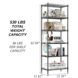 Homdox 6-Tier Storage Shelf Wire Shelving Unit Free Standing Rack Organization Adjustable Leveling Feet, Stainless Side Hooks, Black Homdox
