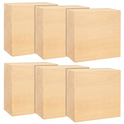 ACXFOND 6PCS 4x4x2 inch Basswood Carving Blocks, Unfinished Wood Blocks for Crafts, Unfinished MDF Wood Squares Wooden Blocks for Arts and Crafts - WoodArtSupply