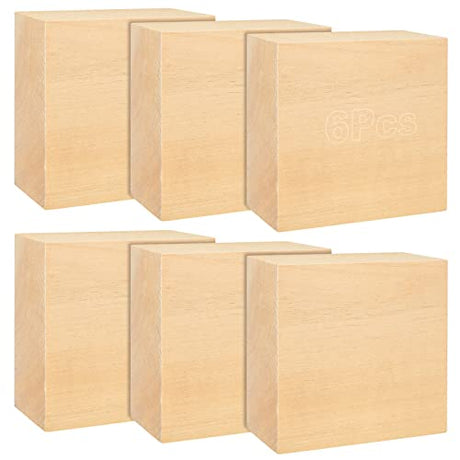 ACXFOND 6PCS 4x4x2 inch Basswood Carving Blocks, Unfinished Wood Blocks for Crafts, Unfinished MDF Wood Squares Wooden Blocks for Arts and Crafts ACXFOND