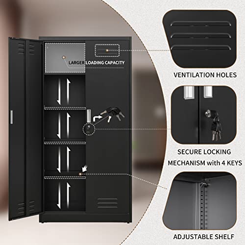 CJF 72" Metal Storage Cabinet with Adjustable Shelves, Lockable Steel Storage Cabinet for Garage, Office, Home, School