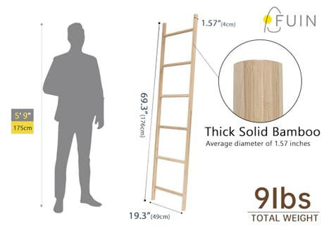 FUIN Fully Assembled 6ft Bamboo Blanket Ladders Living Room Wood Decorative Wall Leaning Farmhouse Quilt Display Holder Rustic Wooden Towel Rack for FUIN