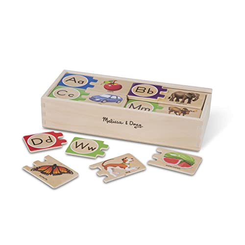 Melissa & Doug Self-Correcting Alphabet Wooden Puzzles With Storage Box (52 pcs) - ABC Puzzles, Wooden Alphabet Puzzle For Kids Ages 4+ Melissa & Doug