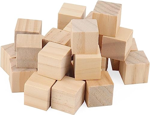 Wooden Cubes 50pcs Unfinished Wood Blocks Set 1 inch Natural Wood Square Blocks for Painting, Gluing or Writing, Perfect for DIY Projects, - WoodArtSupply