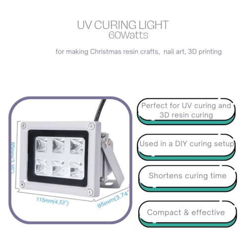 ACADEEP UV Light for Resin Curing 405nm for SLA DLP 3D Printers, Fast Curing UV Lamp, 60w Equivalent Blacklight ACADEEP