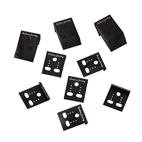 Pandahall 100pcs Rectangle Plastic Earring Ear Stud Display Cards Black Jewelry Velvet 1.49x1.18 Inch PH PandaHall