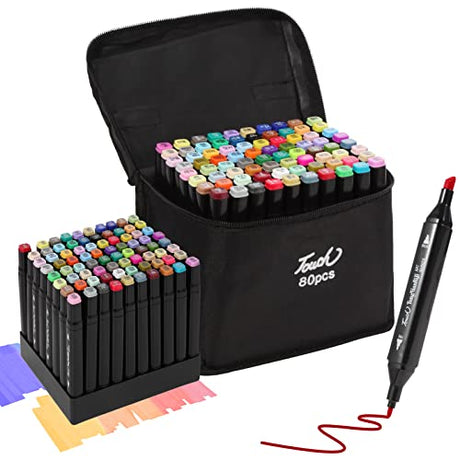 Hyrrt 80 Colors Dual Tips Alcohol Markers, Art Markers Pens with Pen Holder, Permanent Sketch Markers Set for Kids Adults Coloring,Painting, Hyrrt
